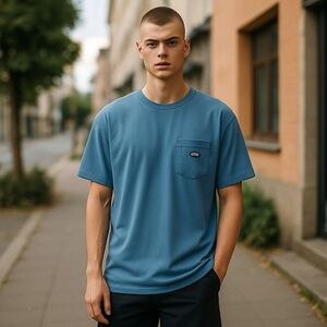 Dickies T-Shirt Mens Large Blue Jersey Workwear Front Pocket Short Sleeve